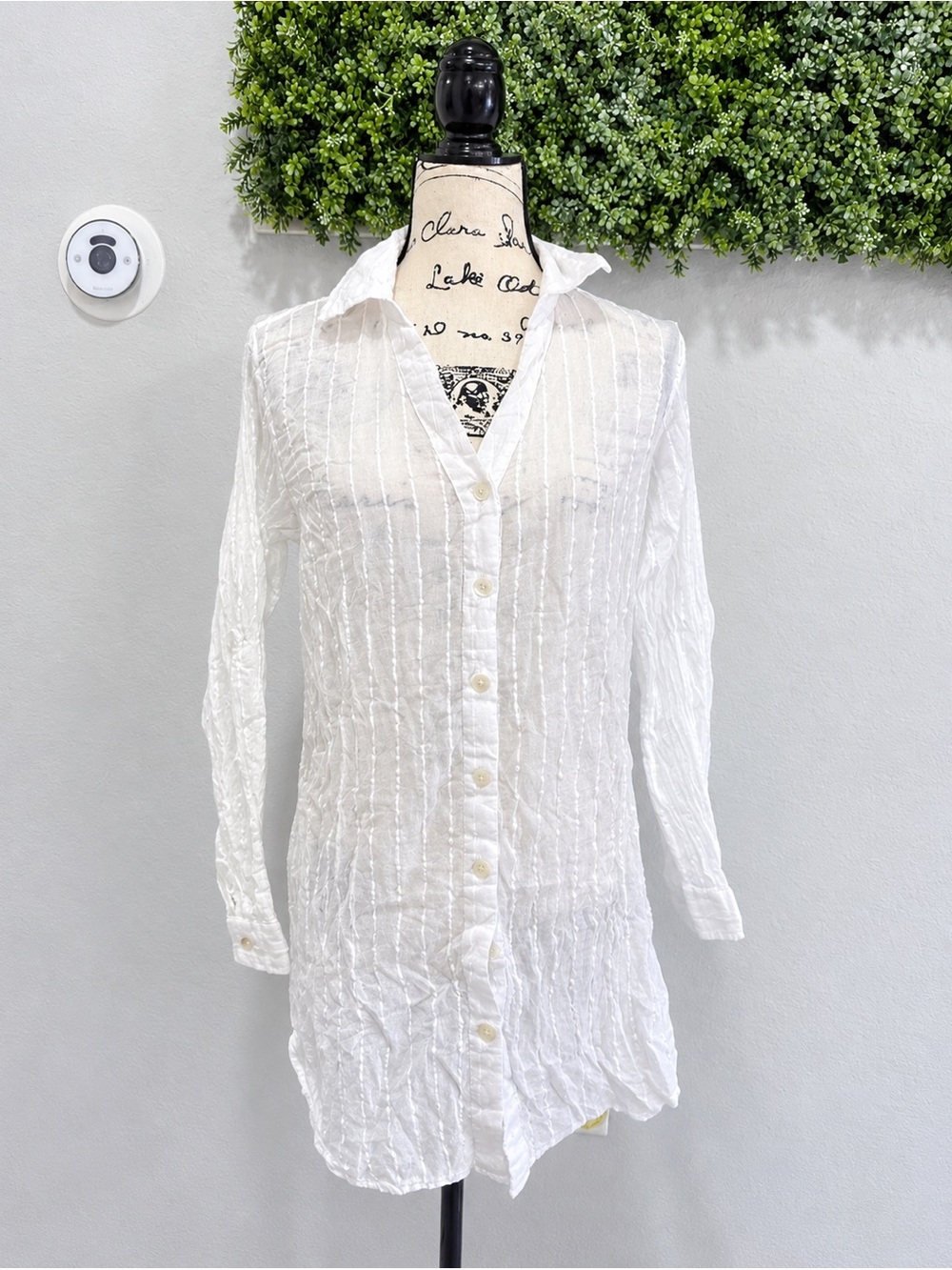 Club Z White Sheer Button Down Beach Swim Cover Up Shirt Dress M